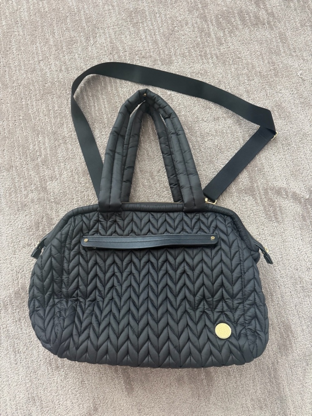 Quilted Black Baby Bag Tote with Detachable Shoulder Strap